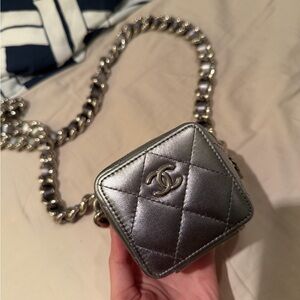 CHANEL Metallic Silver Mini Cube Bag
